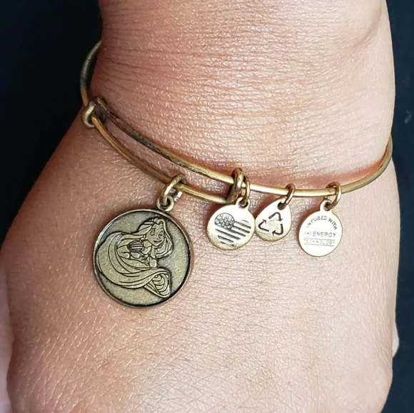 Disney ALEX AND ANI Princess Rapunzel Gold Tone Bangle Charm Bracelet RETIRED